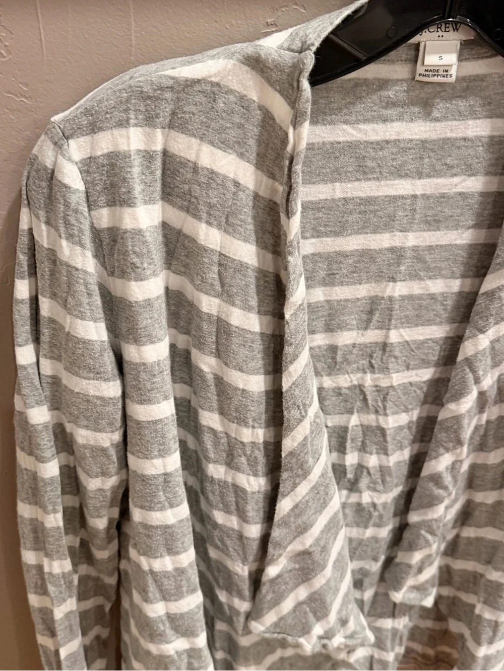 J. Crew Gray and White Striped Open-Front Cardigan T Shirt Cotton #449